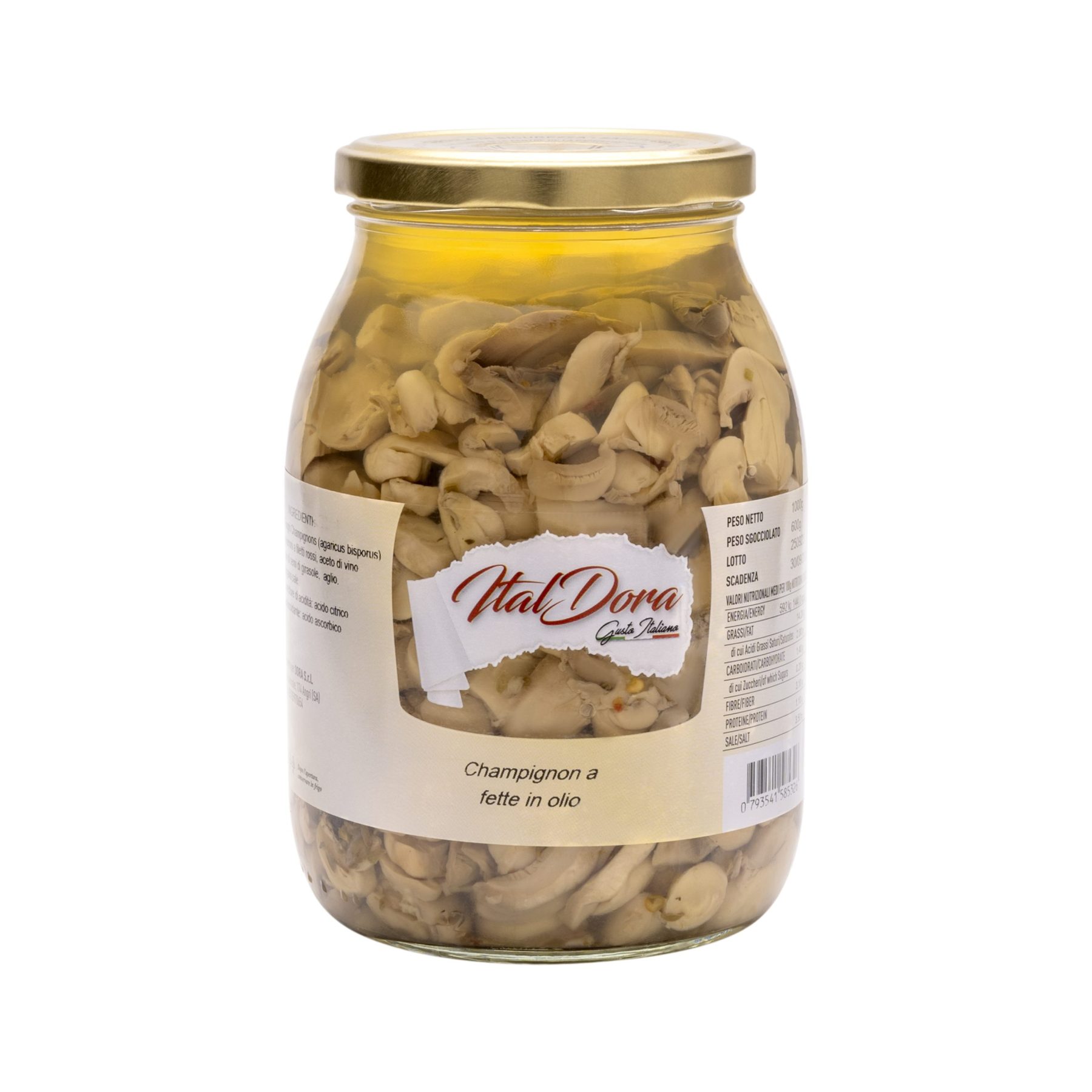 Champignons de Paris en lamelles assaisonnés à l'huile — 580 g · 1 kg · 3 kg
